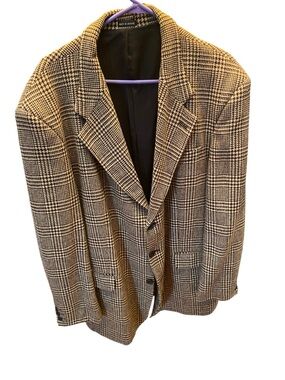 Giorgio Sant'Angelo Houndstooth Wool brown/tan Blazer - Black Lining size 46L